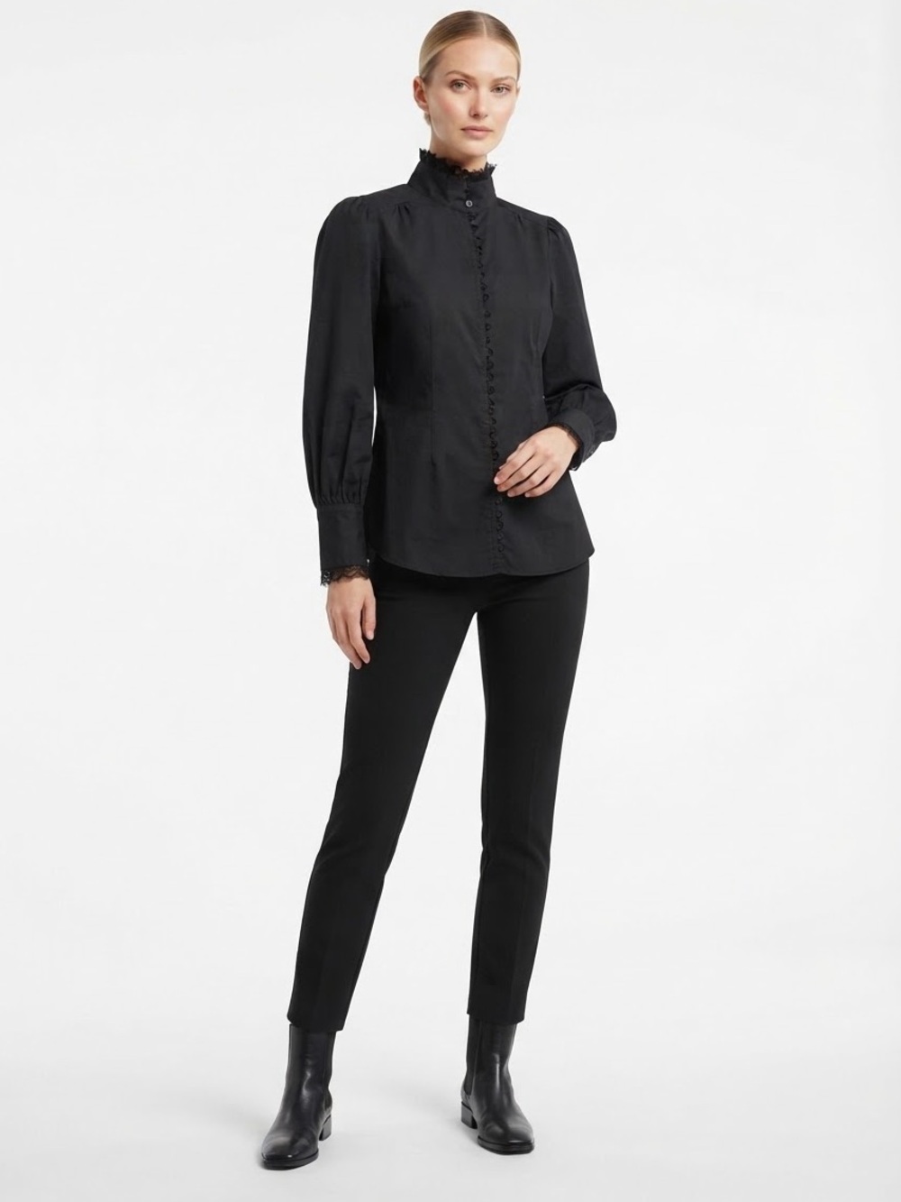♥️ ZARA | Victorian-Inspired Black Button-Up Blouse - sz M